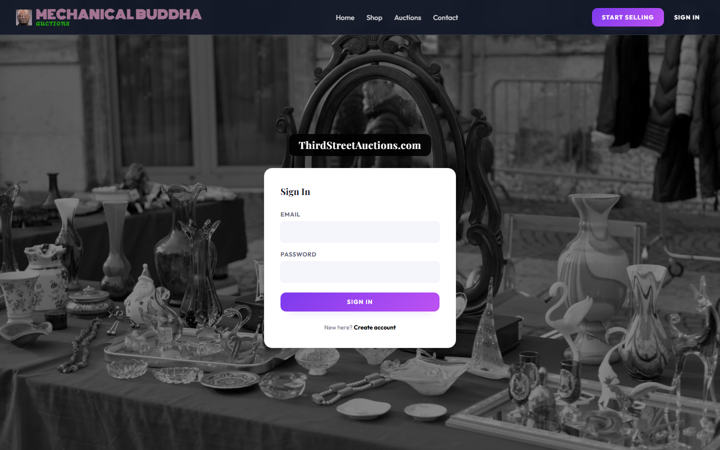 ThirdStreetAuctions.com sign-in page for gated account access