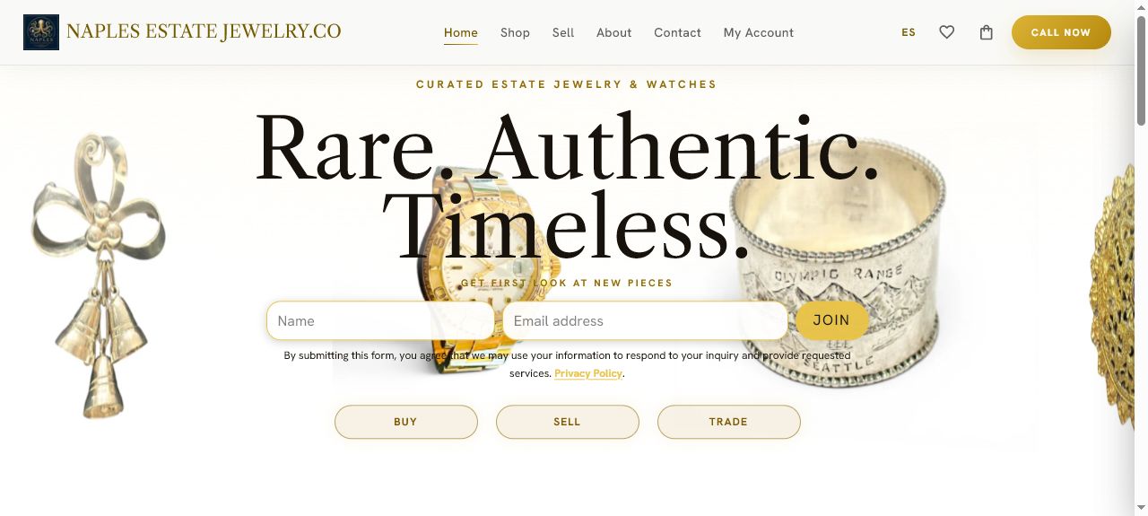 Current Naples Estate Jewelry custom e-commerce storefront